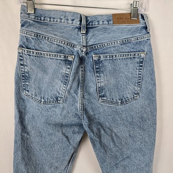 Topshop Blue Jeans Women's 28 Straight Leg Relaxed Distressed Button Fly - Picture 5 of 16